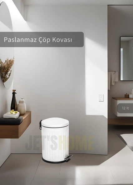 Pedallı Banyo Çöp Kovası Paslanmaz 12 Lt Mutfak Çöp Kutusu Beyaz ürün görseli 1