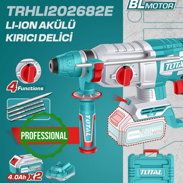 Total Li-Ion Akülü Kırıcı Delici Matkap 2x4 Ah Çift Akü TRHLI2022875 ürün görseli 1