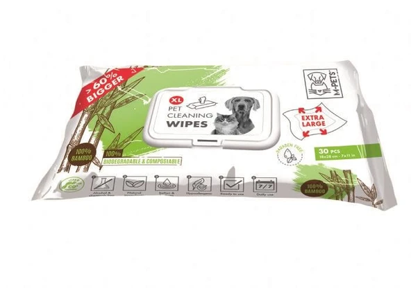 M-Pets Bamboo XL Kediler/Köpekler İçin Temizleme Mendili 30lu ürün görseli 1