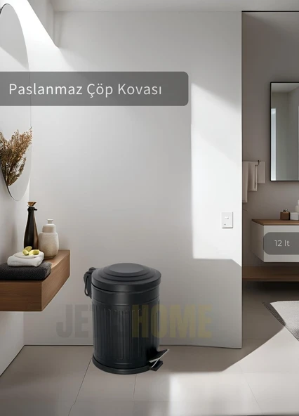Pedallı Banyo Çöp Kovası Paslanmaz 12 Lt Mutfak Çöp Kutusu Siyah ürün görseli 1