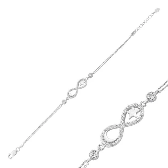 Gümüş Ay Yıldız Sonsuzluk Bayan Bileklik - Resim 2