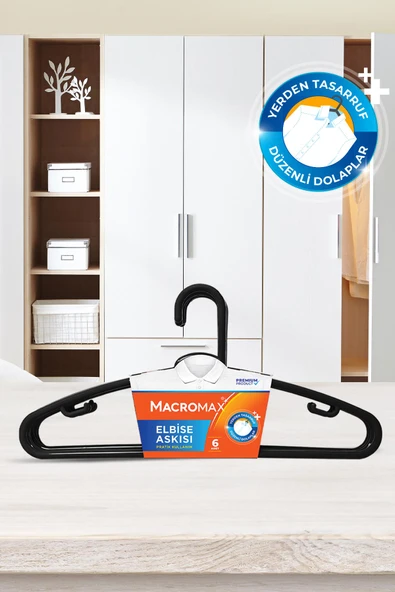 Macromax Siyah Elbise Askısı 6'lı - Resim 3