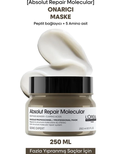 Loreal Serie Expert Absolut Repair Molecular - Tüm Yıpranmış Saçlar İçin Yoğun Onarıcı Maske 250 ml ürün görseli 1