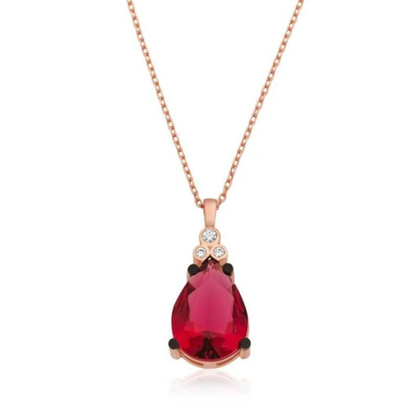 Gümüş Kırmızı Topaz Damla Kolye ürün görseli 1