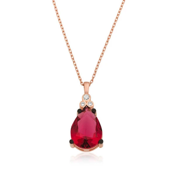 Gümüş Kırmızı Topaz Damla Kolye - Resim 2