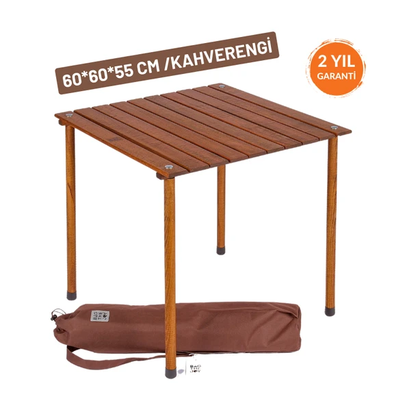 Bag The Joy 60x60x55 cm Ahşap Katlanır Kamp ve Piknik Masası - Kahverengi ürün görseli 1
