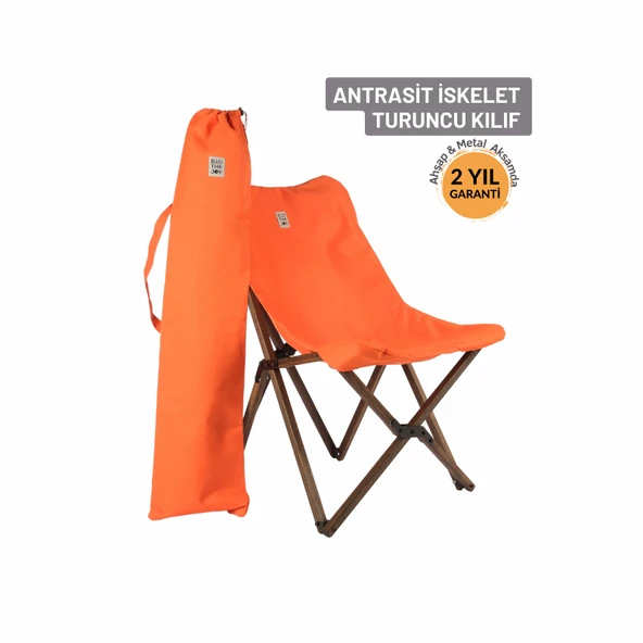 Bag The Joy Ahşap Katlanır Kamp Bahçe Sandalyesi Antrasit Iskelet Turuncu Kılıf ürün görseli 1