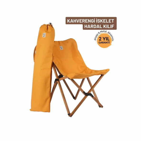 Bag The Joy Ahşap Katlanır Kamp ve Bahçe Sandalyesi Kahverengi İskelet Hardal Kılıf ürün görseli 1