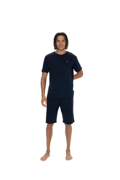 U.S. Polo Assn. Erkek Yuvarlak Yaka Kısa Kol Şortlu Çizgili 3'lü Pijama Takım ürün görseli 1
