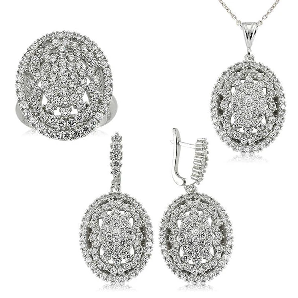 Gümüş Beyaz Taşlı Bayan Set - Resim 3