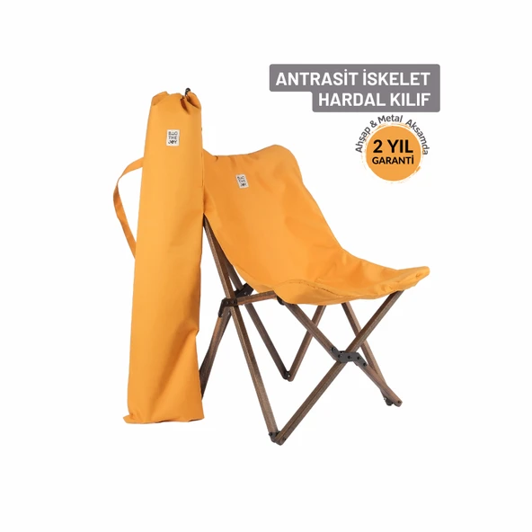 Bag The Joy Ahşap Katlanır Kamp Bahçe Sandalyesi Antrasit İskelet Hardal Kılıf ürün görseli 1