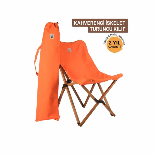 Bag The Joy Ahşap Katlanır Kamp Bahçe Sandalyesi Kahverengi Iskelet Turuncu Kılıf ürün görseli 1