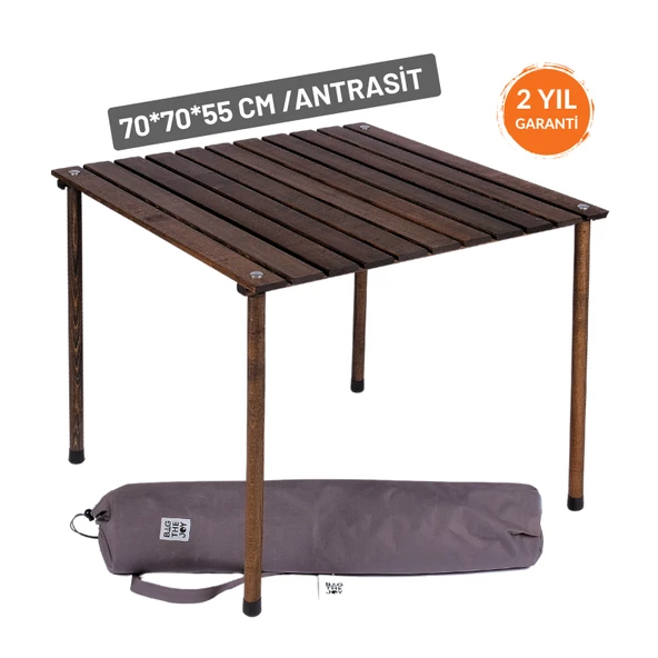 Bag The Joy 70x70x55 cm Ahşap Katlanır Kamp ve Piknik Masası - Antrasit ürün görseli 1