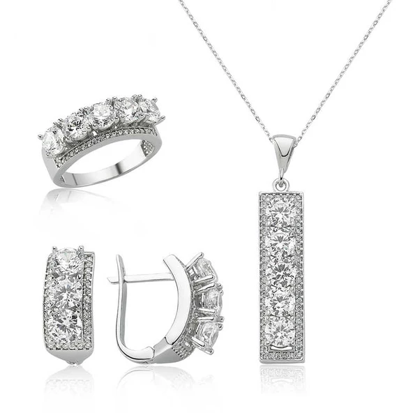 Gümüş 5 Taş Bayan Set - Resim 2