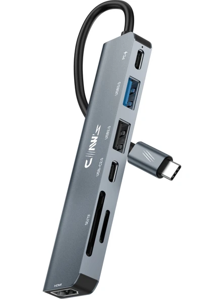 Claw's CHUB007-P 7in1 Windows & Mac 100w Hızlı Şarj - Type-C to 4K HDMI 1x USB-C 100W PD 1x USB-C Data 1x USB 3.0 5Gbps 1x ürün görseli 1