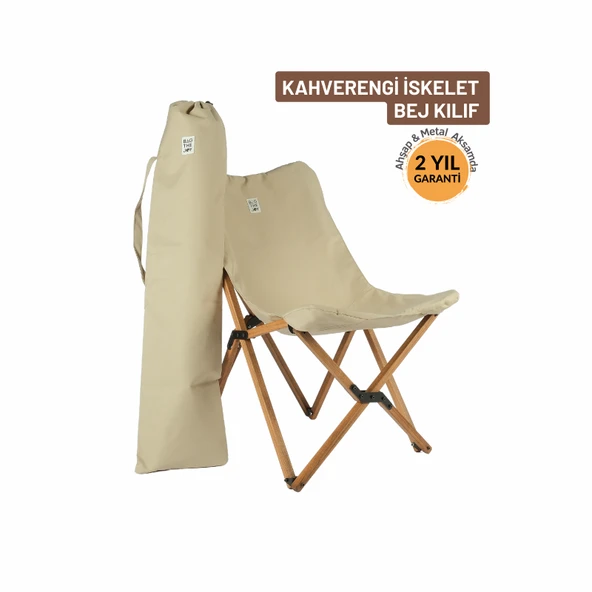 Bag The Joy Ahşap Katlanır Kamp Bahçe Sandalyesi Kahverengi Iskelet Bej Kılıf ürün görseli 1
