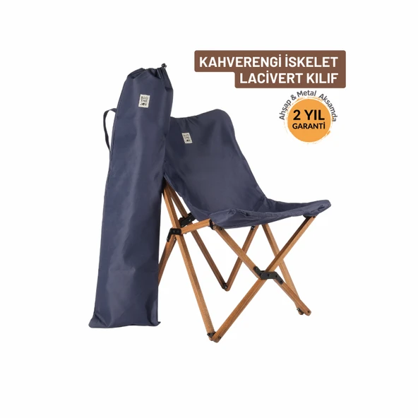 Bag The Joy Ahşap Katlanır Kamp Bahçe Sandalyesi Kahverengi Iskelet Lacivert Kılıf ürün görseli 1