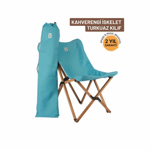 Bag The Joy Ahşap Katlanır Kamp Bahçe Sandalyesi Kahverengi Iskelet Turkuaz Kılıf ürün görseli 1