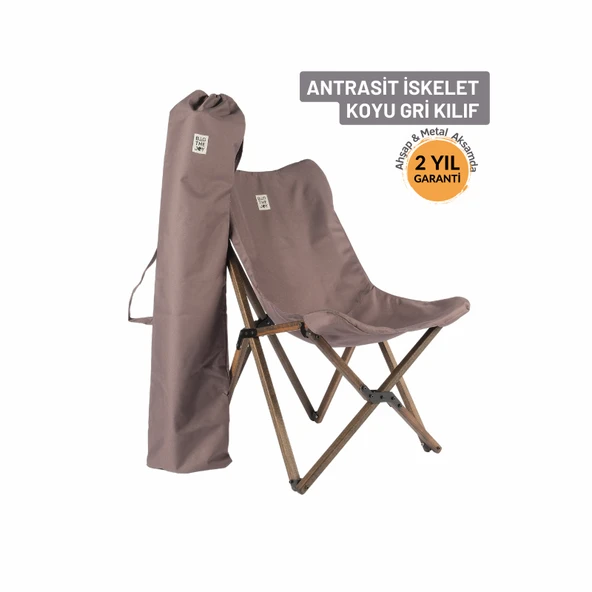 Bag The Joy Ahşap Katlanır Kamp Bahçe Sandalyesi Antrasit Iskelet Koyu Gri Kılıf ürün görseli 1