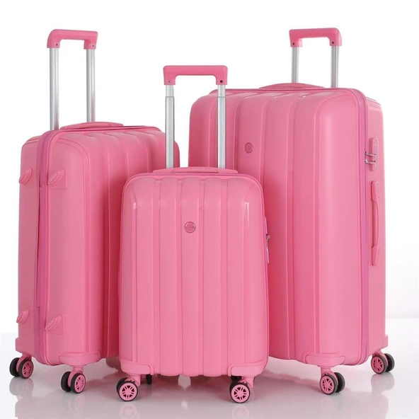 Mçs Valiz 3lü Set Kırılmaz PP Silikon Pembe ürün görseli 1