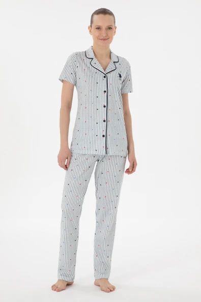 U.S. Polo Assn. Kadın Önden Düğmeli Boydan Patlı Kısa Kol Pijama Takım ürün görseli 1