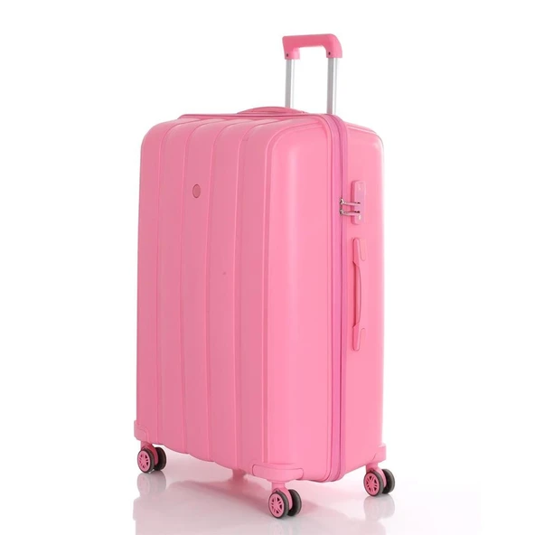 Mçs Valiz 3lü Set Kırılmaz PP Silikon Pembe - Resim 5