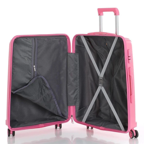 Mçs Valiz 3lü Set Kırılmaz PP Silikon Pembe - Resim 3