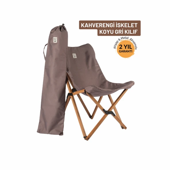 Bag The Joy Ahşap Katlanır Kamp Bahçe Sandalyesi Kahverengi Iskelet Koyu Gri Kılıf ürün görseli 1