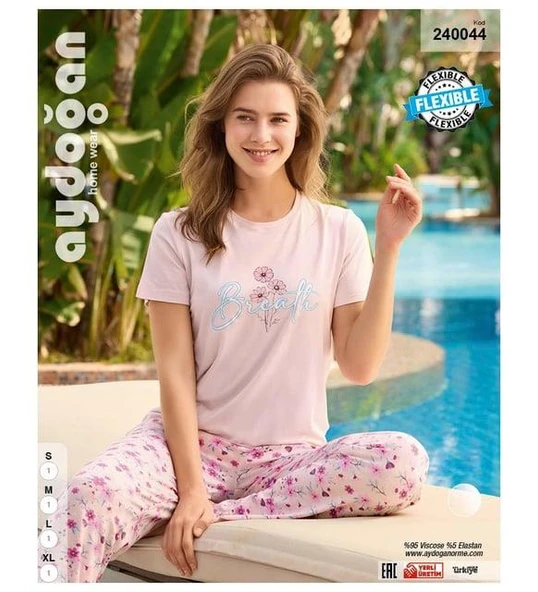 Aydoğan Kadın Pudra Viskon Kısa Kollu Pijama Takımı 240044 ürün görseli 1