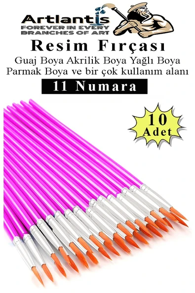 Resim Fırçası 11 Numara 10 Adet Yuvarlak Uçlu Sentetik Resim Fırça Ekonomik Suluboya Akrilik Boya Guaj Boya Yağlı Boya ürün görseli 1
