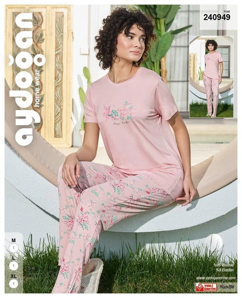 Aydoğan Kadın Pudra Viskon Kısa Kollu Pijama Takımı 240949 ürün görseli 1