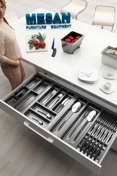 Çekmece Içi Kaşıklık Ve Bıçaklık Düzenleyici  Antresit, 94x48 Yandan Ve Boydan 4Cm Kesilebilir ürün görseli 1
