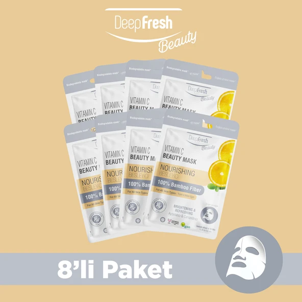 Deep Fresh Tek Kullanımlık C Vitamini Besleyici Aydınlatıcı ve Canlandırıcı Yüz Maskesi 8 adet ürün görseli 1