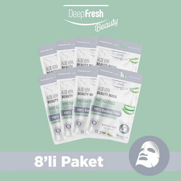 Deep Fresh Tek Kullanımlık Aloe Vera Nemlendirici Nem Takviyesi Yüz Maskesi 8 adet ürün görseli 1