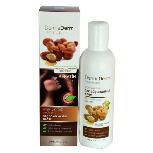 Dermaderm Argan Yağı Özlü Saç Kremi Keratinli Parabensiz 500ML ürün görseli 1