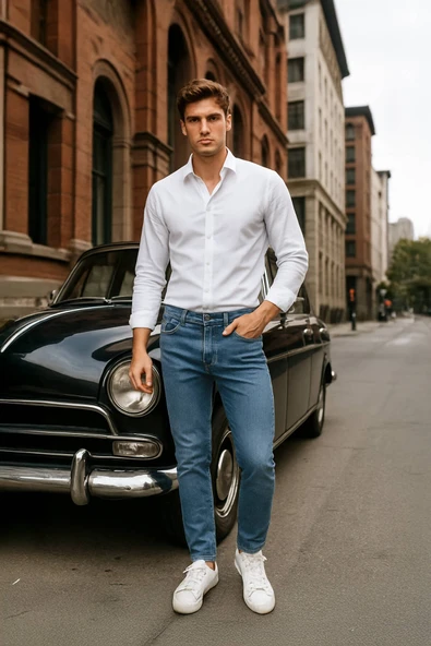 Erkek Süper Skinny Fit Düşük Bel Dar Kesim Dar Paça Likralı Mavi Jean Pantolon ürün görseli 1