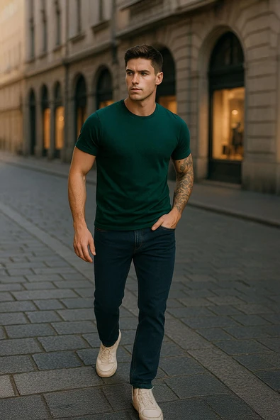 Erkek Likralı Regular Fit Haki Jean Pantolon ürün görseli 1