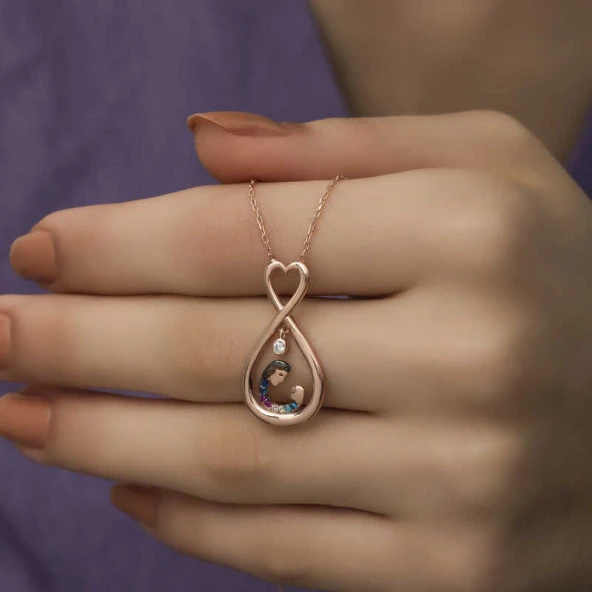 Gümüş Rose Sonsuz Kalpli Anne Çocuk Kolyesi ürün görseli 1