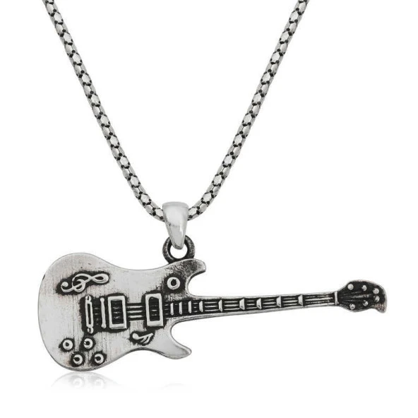 ​Gümüş Elektro Gitar Erkek Kolye ürün görseli 1