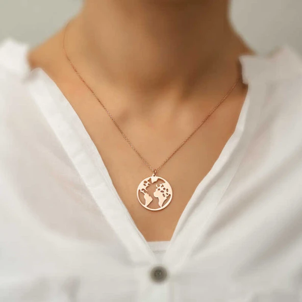 ​Gümüş Rose Dünya Kolye - Resim 8