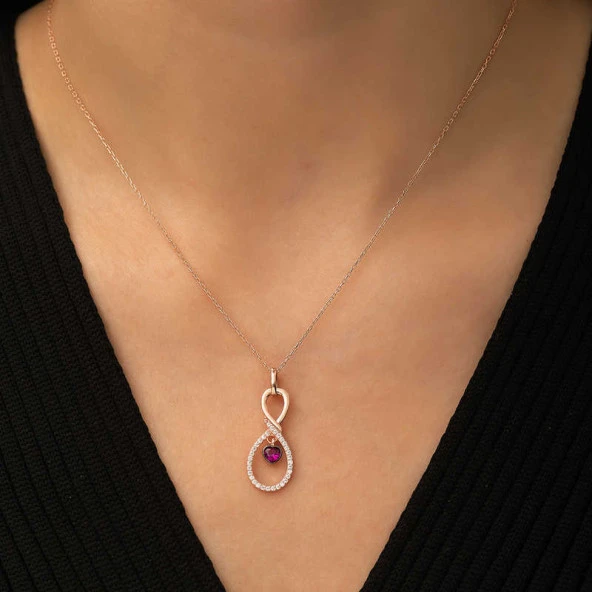 Gümüş Rose Sonsuz Kalp Kolye - Resim 3