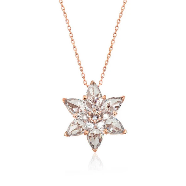 Gümüş Rose Beyaz Lotus Çiçeği Kolye - Resim 2