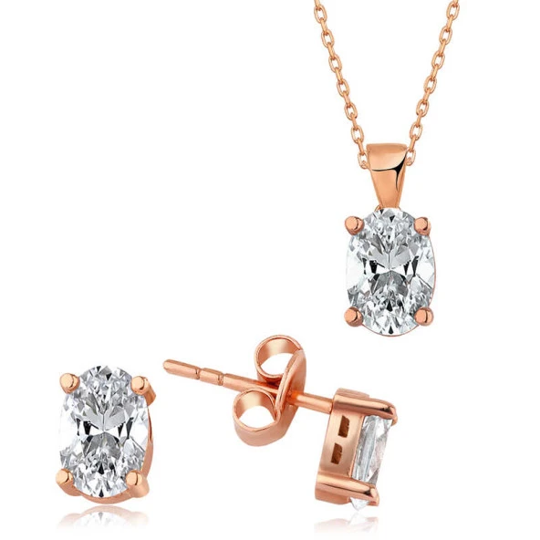 Gümüş Rose Oval Taş İkili Set ürün görseli 1