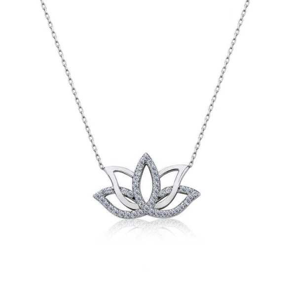 Gümüş Lotus Çiçeği Kolye ürün görseli 1