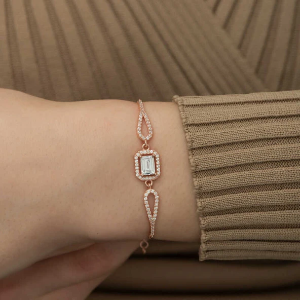 Gümüş Rose Dikdörtgen Baget Bileklik - Resim 6