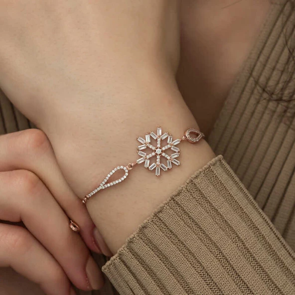 Gümüş Rose Baget Taşlı Kar Tanesi Bileklik ürün görseli 1