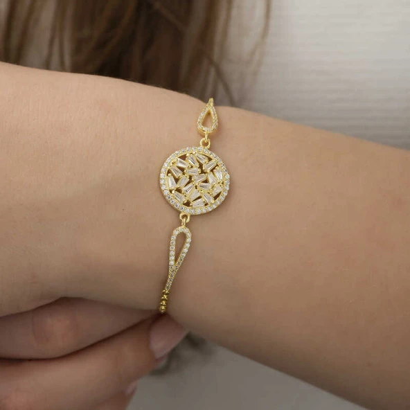 Gümüş Gold Baget Taşlı Bileklik - Resim 3