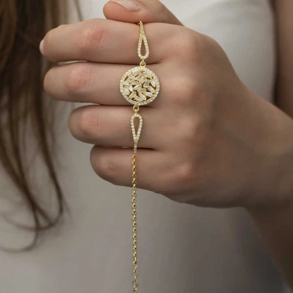 Gümüş Gold Baget Taşlı Bileklik - Resim 4