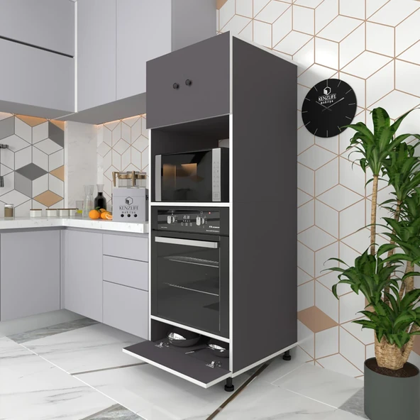 Kenzlife fırın dolabı halide gri 162*60*56 mutfak kapaklı ayaklı banyo kiler ofis ürün görseli 1