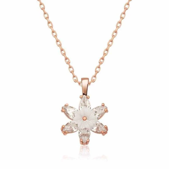 Gümüş Rose Beyaz Lotus Çiçeği Kolye - Resim 2